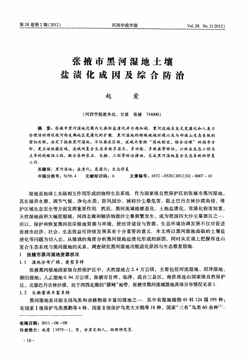 张掖市黑河湿地土壤盐渍化成因及综合防治