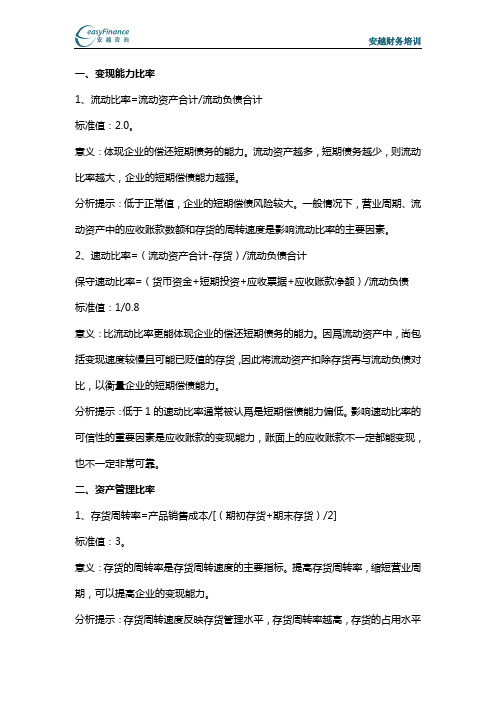 财务分析中234个财务指标的计算与分析