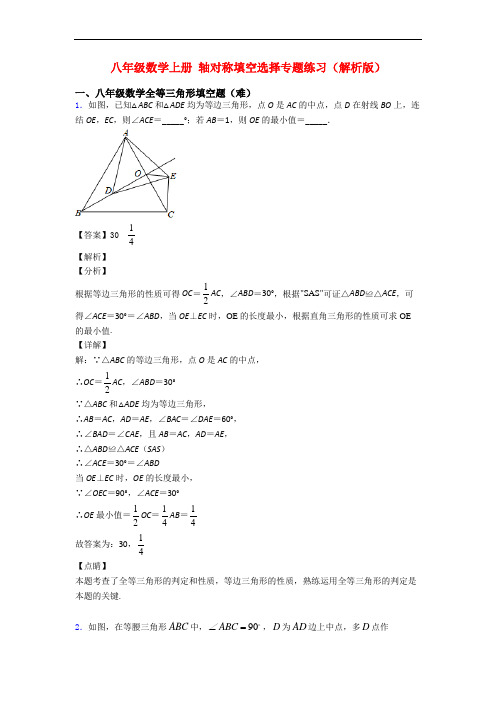 八年级数学上册 轴对称填空选择专题练习(解析版)