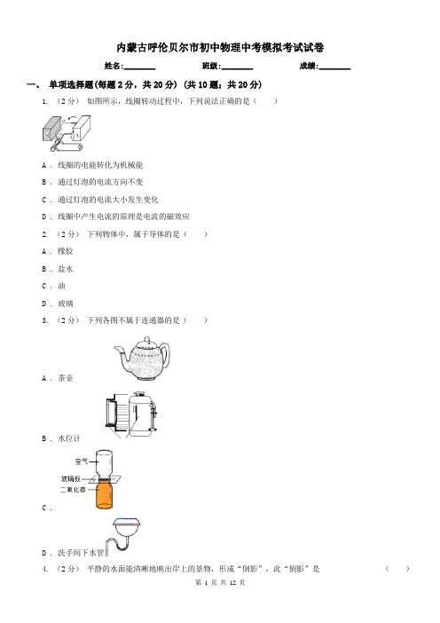内蒙古呼伦贝尔市初中物理中考模拟考试试卷