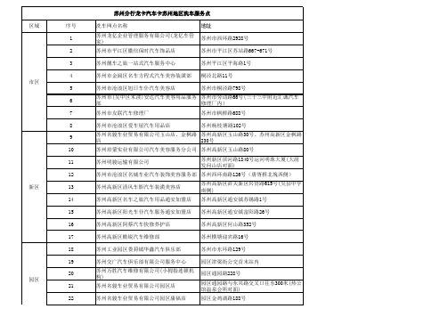 苏州分行龙卡汽车卡苏州地区洗车服务点