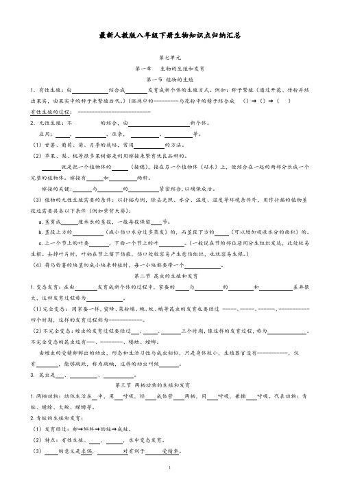 最新人教版八年级生物下册知识点归纳汇总背诵版