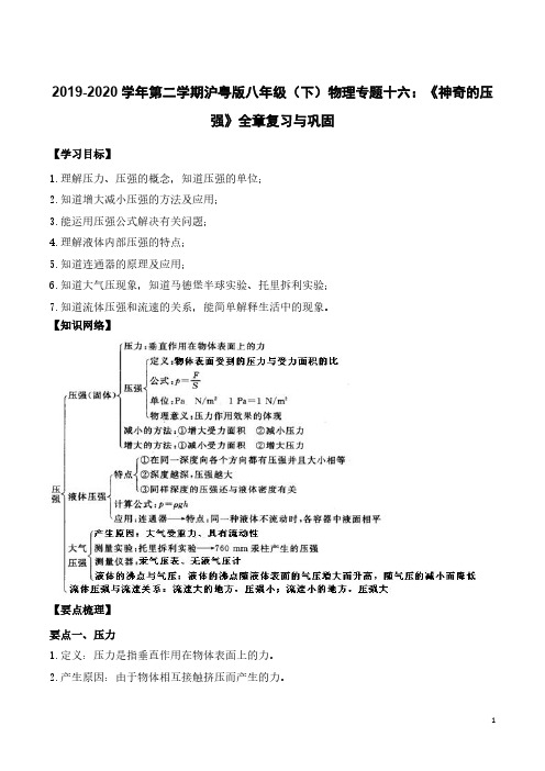 2020春八年级物理下册 专题16《神奇的压强》全章复习与巩固知识点总结及习题精练