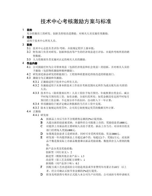 技术中心考核激励方案与标准