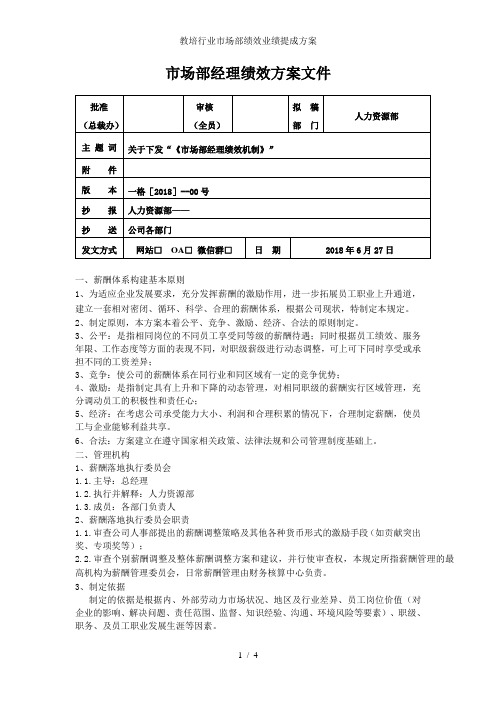 教培行业市场部绩效业绩提成方案