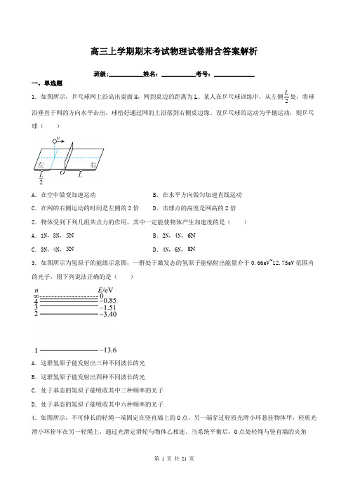 高三上学期期末考试物理试卷附含答案解析