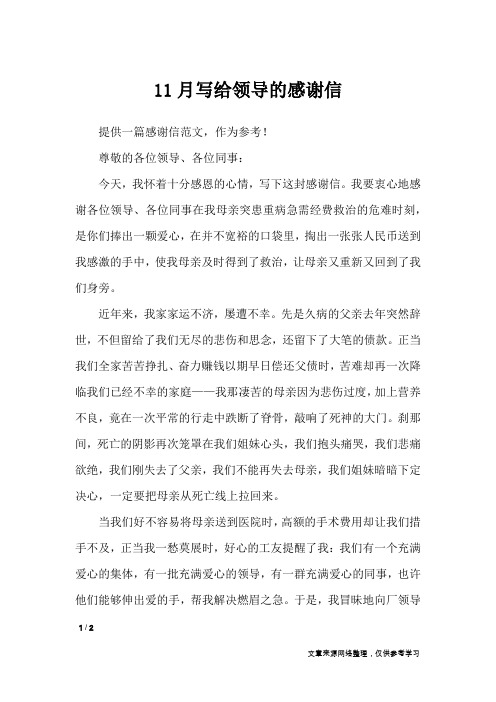 11月写给领导的感谢信_条据书信