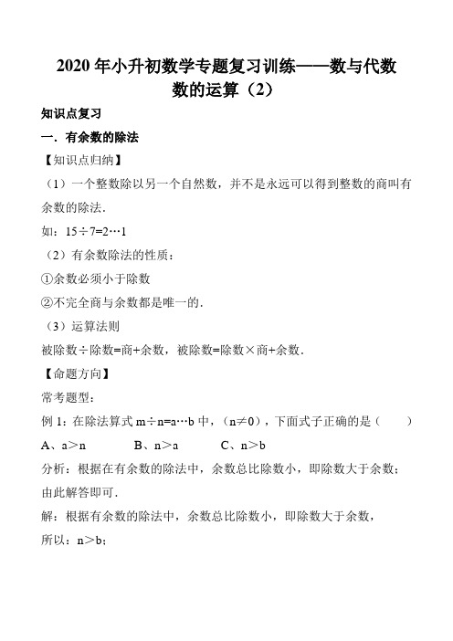 2020年小升初数学专题复习训练—数与代数：数的运算(2)(知识点总结+同步测试)