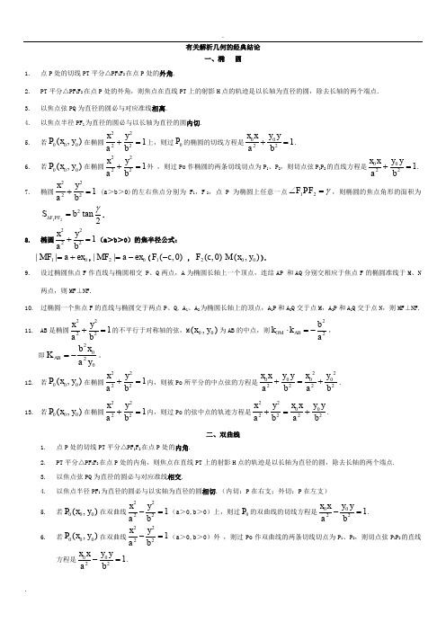 解析几何的经典结论