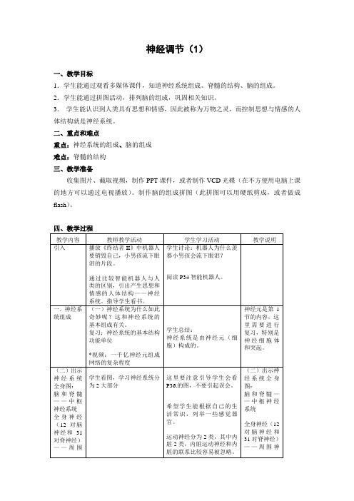 初中生命科学《神经调节》2课时教学设计