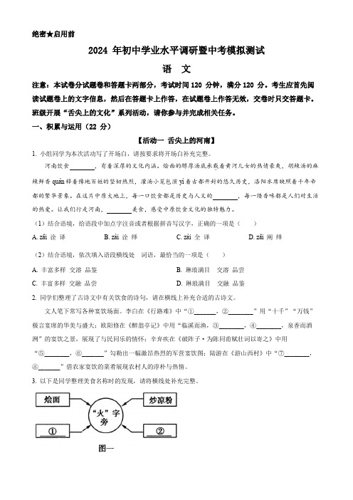 精品解析：2024年河南省鹤壁市中考模拟语文试题(原卷版)