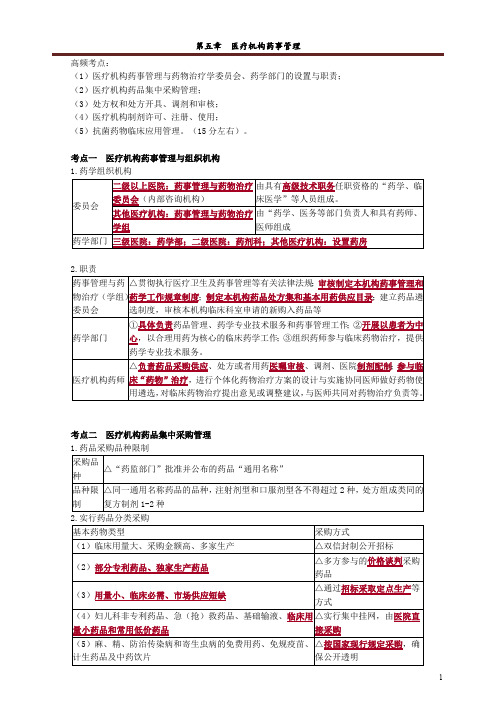 2020年执业药师法规冲刺：第五章 医疗机构药事管理