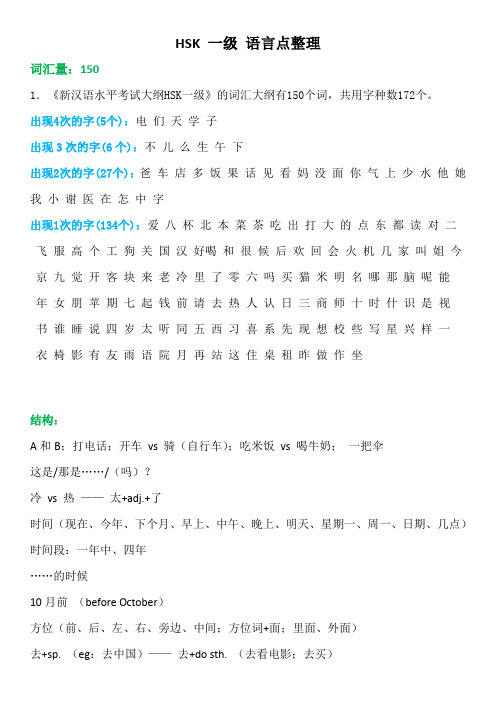 HSK 一级 语言点 