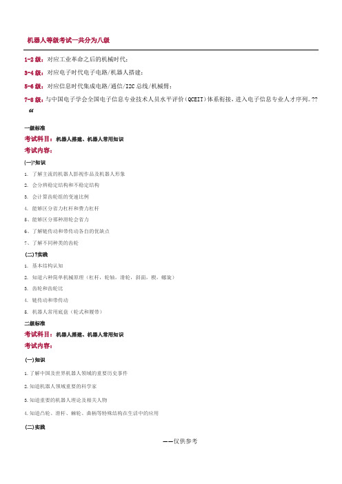 机器人等级考试一共分为八级