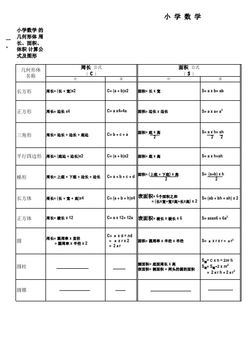 小学数学_的_几何形体_周长、面积、体积_计算公式及图形大全