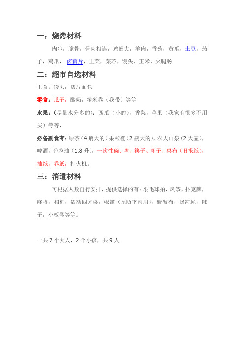 烧烤清单