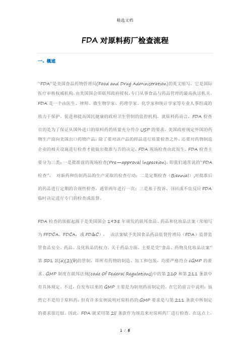 FDA对原料药厂检查流程