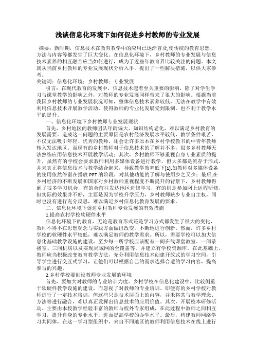 浅谈信息化环境下如何促进乡村教师的专业发展
