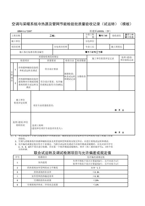 空调与采暖系统冷热源及管网节能检验批质量验收记录(试运转)(模板)