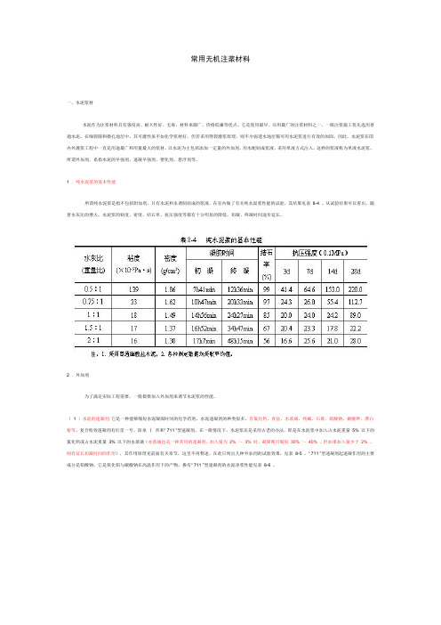 常用无机注浆材料
