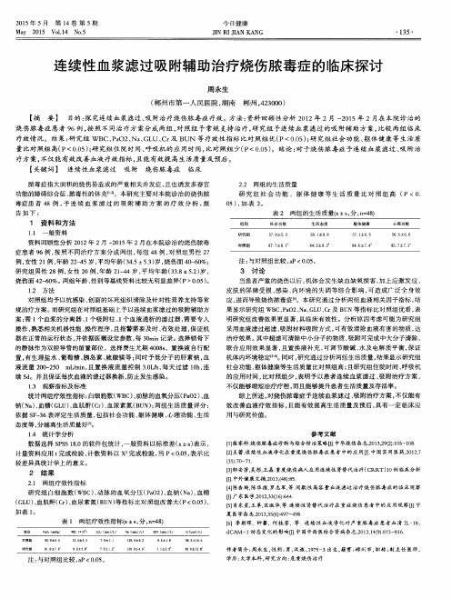 连续性血浆滤过吸附辅助治疗烧伤脓毒症的临床探讨