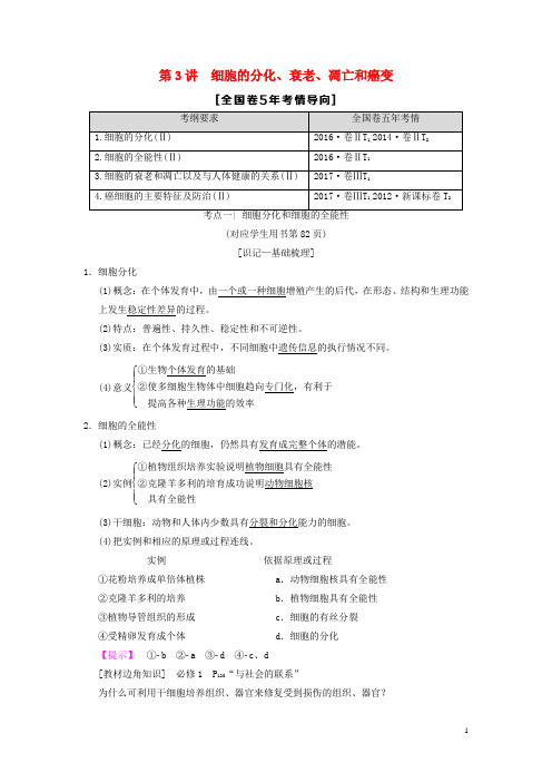 高考生物一轮复习 第4单元 细胞的生命历程 第3讲 细胞的分化、衰老、凋亡和癌变学案