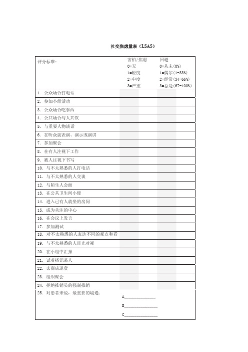 Liebowitz社交焦虑量表 LSAS 
