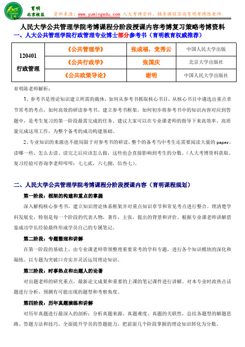 人民大学行政管理考博课程分阶段授课内容推免人数考博复习策略考博资料-育明教育