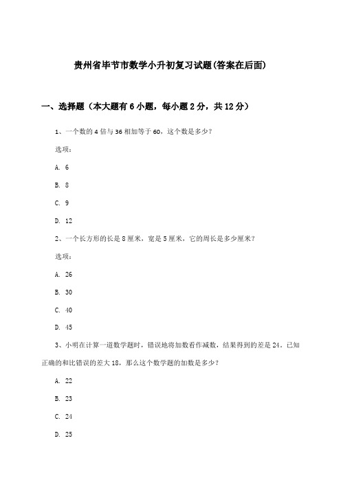 贵州省毕节市数学小升初试题及答案指导