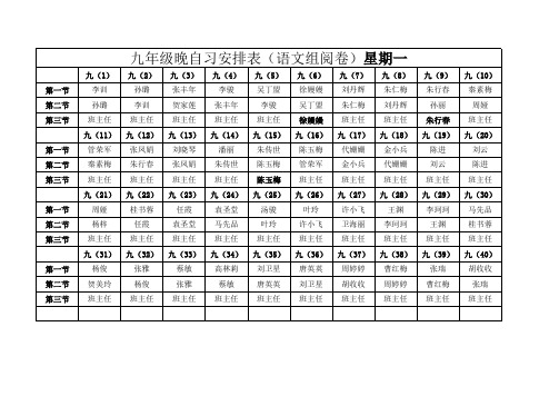 肥东圣泉中学2015-16学年度第一学期九年级晚自习表xls