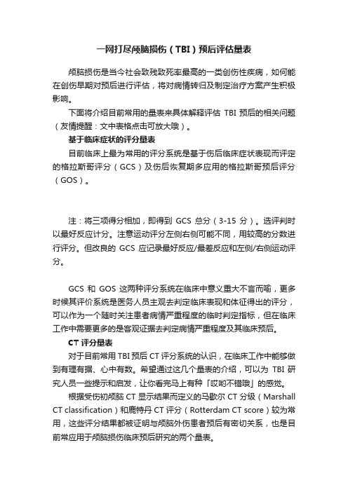 一网打尽颅脑损伤（TBI）预后评估量表