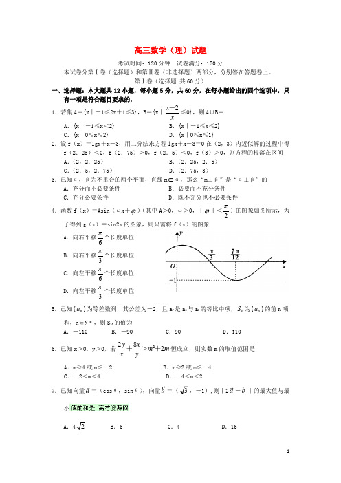 河南省中原名校高三数学上学期期中联考试卷 理 新人教A版