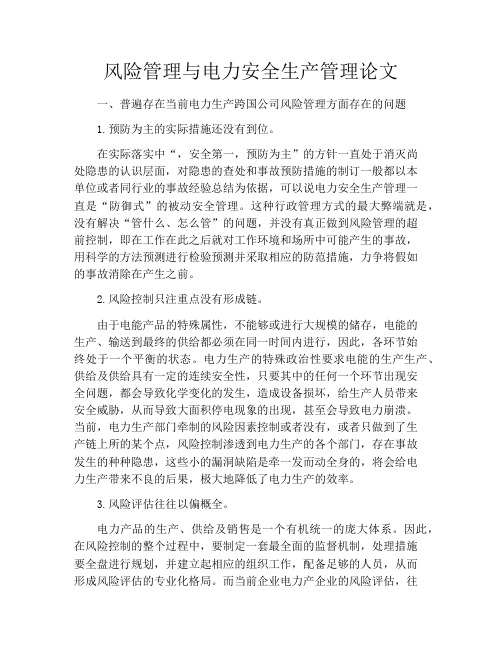 风险管理与电力安全生产管理论文