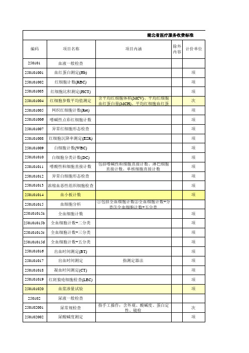 湖北省医疗服务收费标准