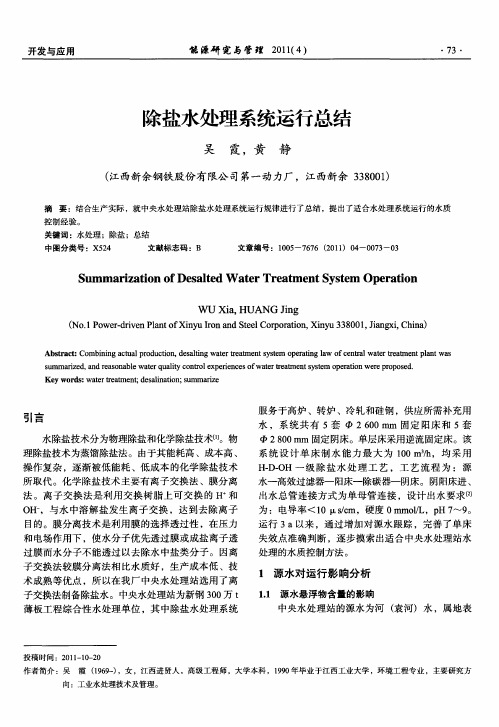 除盐水处理系统运行总结
