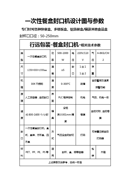 一次性餐盒封口机设计图与参数
