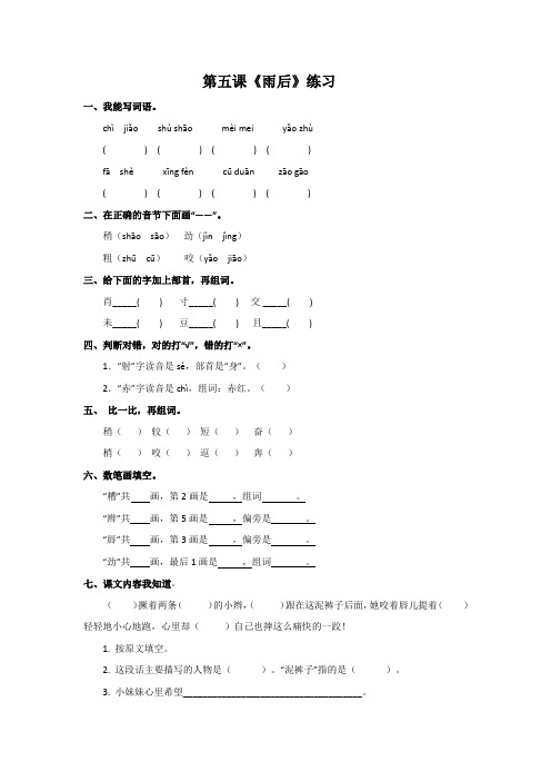 二年级下册语文同步练习-5.雨后-苏教版