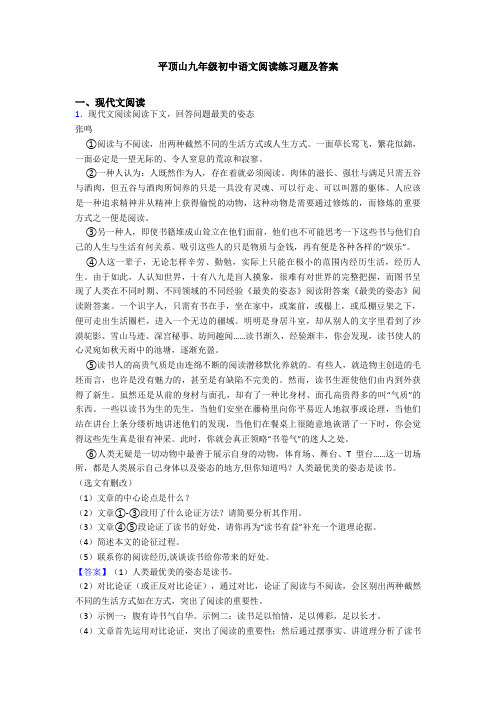 平顶山九年级初中语文阅读练习题及答案