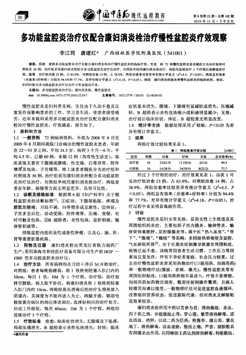 多功能盆腔炎治疗仪配合康妇消炎栓治疗慢性盆腔炎疗效观察