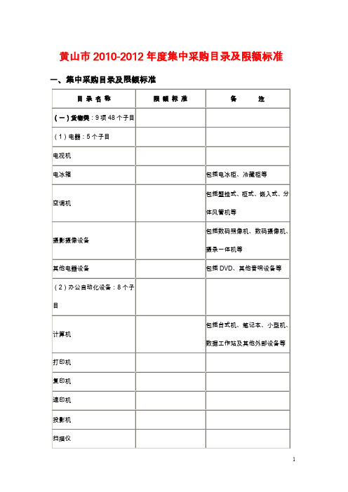 (采购管理)黄山市年度集中采购内容及限额标准黄山