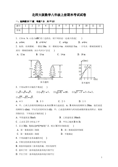 北师大版数学八年级上册期末考试试题附答案