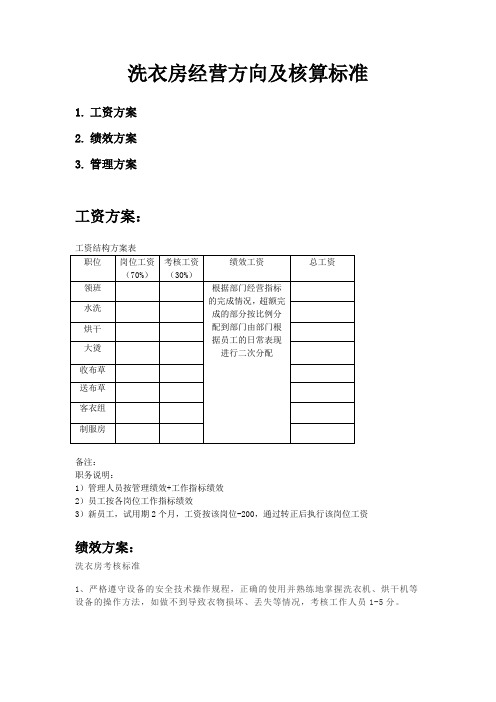 洗衣房经营方向及核算标准