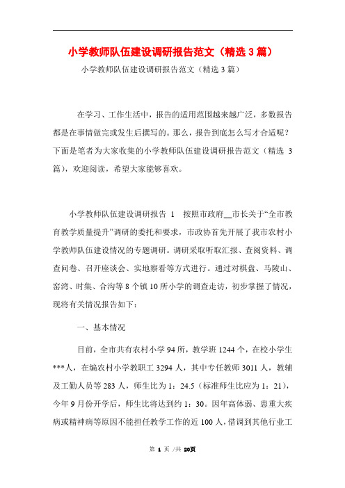 小学教师队伍建设调研报告范文(精选3篇)范文