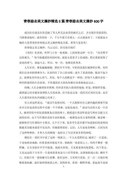 青春励志美文摘抄精选5篇-青春励志美文摘抄600字