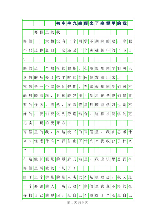2019年初中生九年级寒假来了作文-寒假里的我