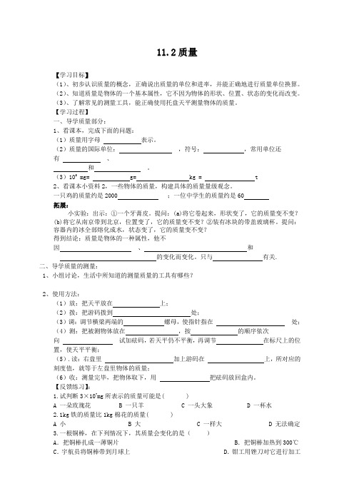 北师大版-物理-八年级上册-《质量及其测量》导学案