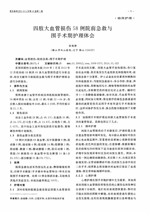 四肢大血管损伤58例院前急救与围手术期护理体会