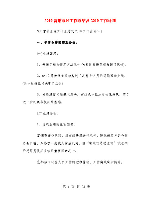 2018营销总监工作总结及2019工作计划