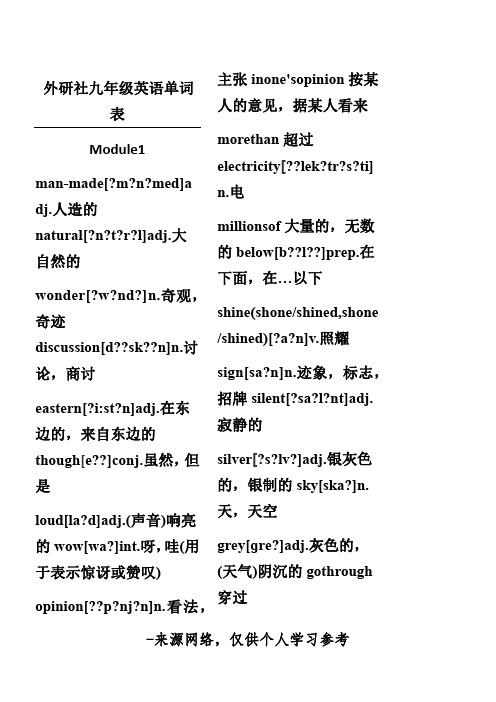 外研社九年级英语单词表