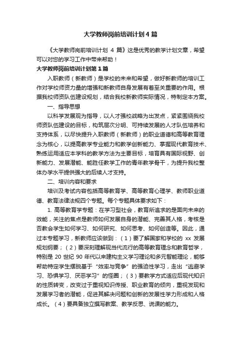 大学教师岗前培训计划4篇